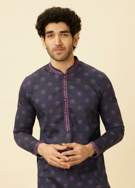 Manyavar Men Violet Black Panther Kurta Set