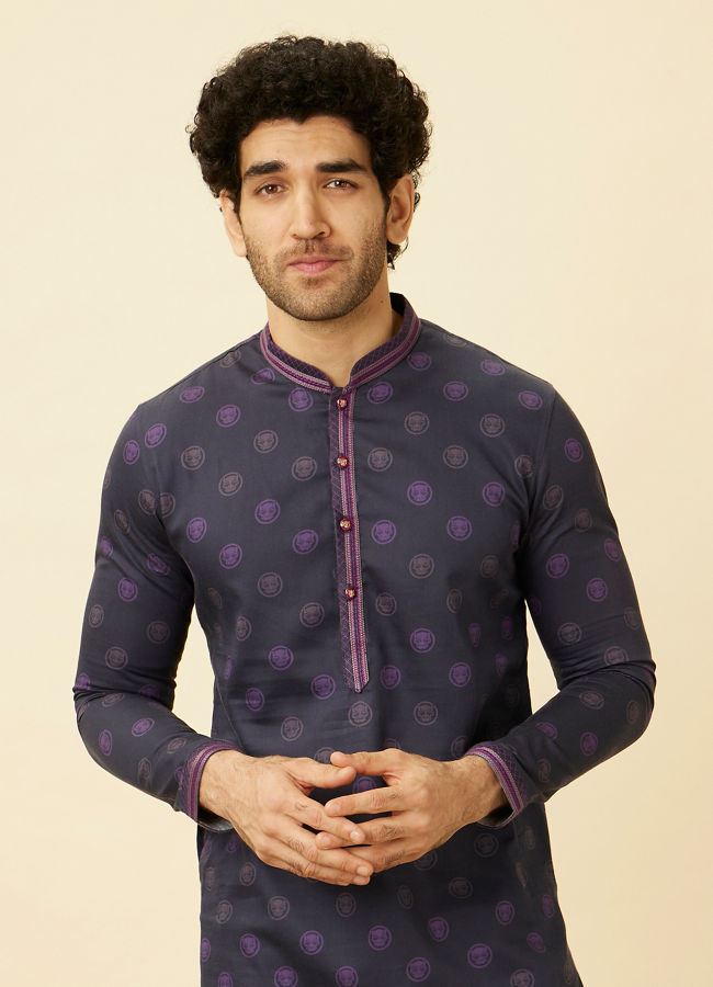 alt message - Manyavar Men Violet Black Panther Kurta Set image number 0