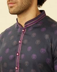 Manyavar Men Violet Black Panther Kurta Set