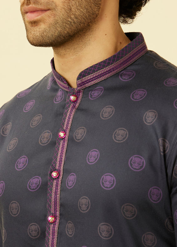 Manyavar Men Violet Black Panther Kurta Set