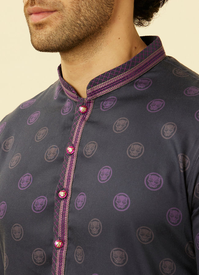 alt message - Manyavar Men Violet Black Panther Kurta Set image number 1