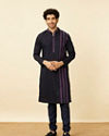 Manyavar Men Deep Blue Collared Black Panther Kurta Set