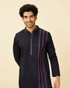 Deep Blue Collared Black Panther Kurta Set