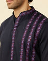 Manyavar Men Deep Blue Collared Black Panther Kurta Set image number 1