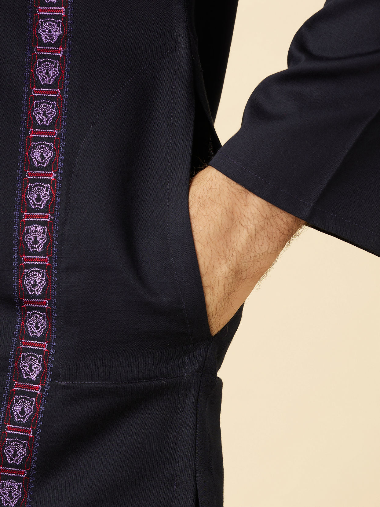 Manyavar Men Deep Blue Collared Black Panther Kurta Set