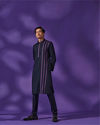 Manyavar Men Deep Blue Collared Black Panther Kurta Set