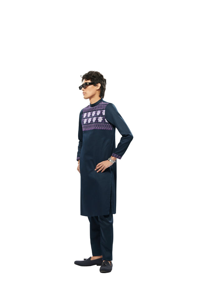 Manyavar Men Violet Blue Wakanda Kurta Set image number 5