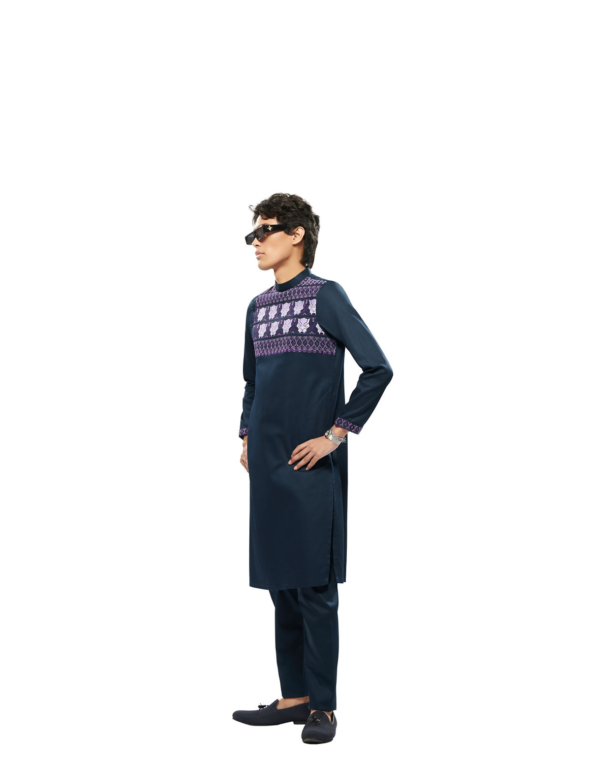 Manyavar Men Violet Blue Wakanda Kurta Set image number 5