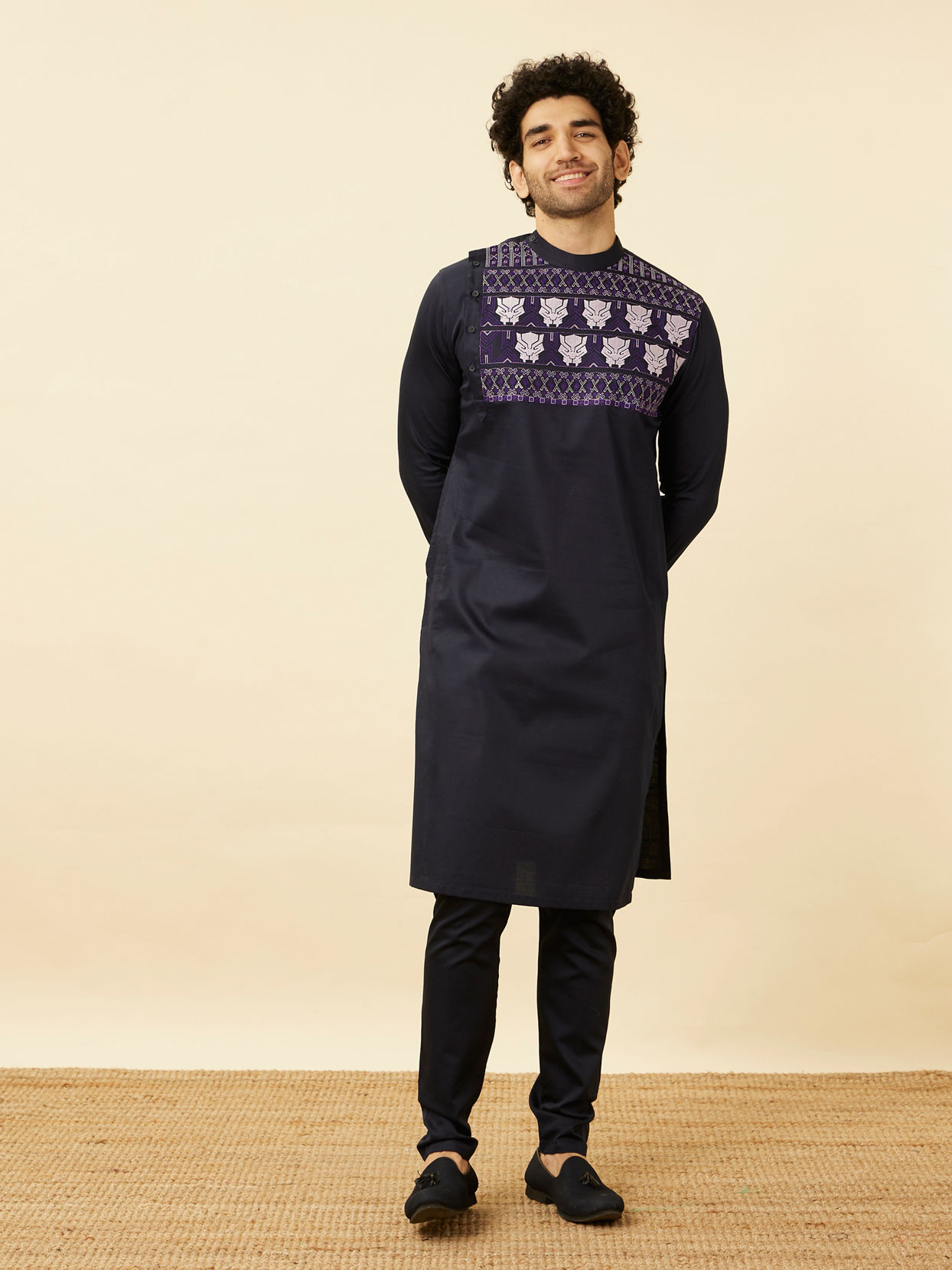 Manyavar Men Violet Blue Wakanda Kurta Set
