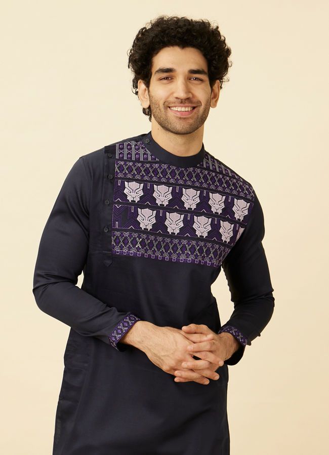 Manyavar Men Violet Blue Wakanda Kurta Set