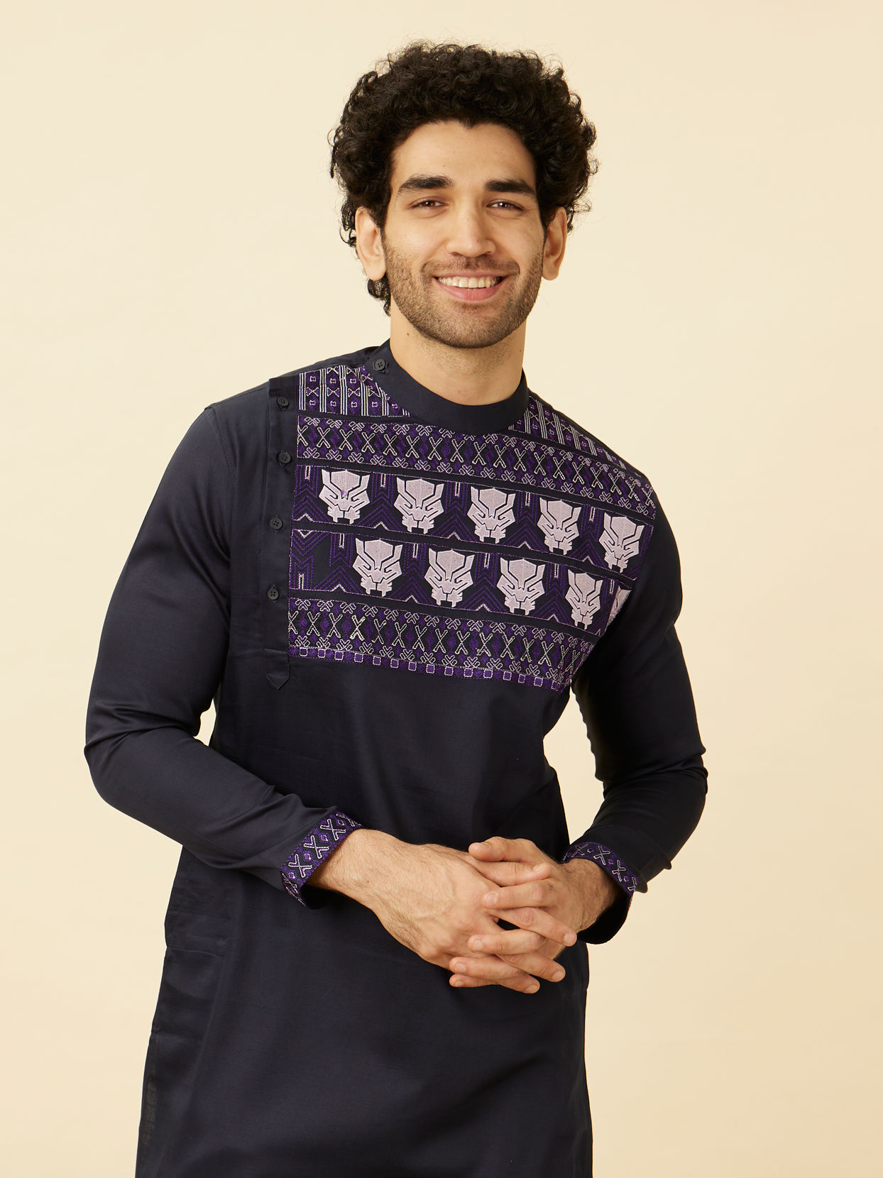 Manyavar Men Violet Blue Wakanda Kurta Set