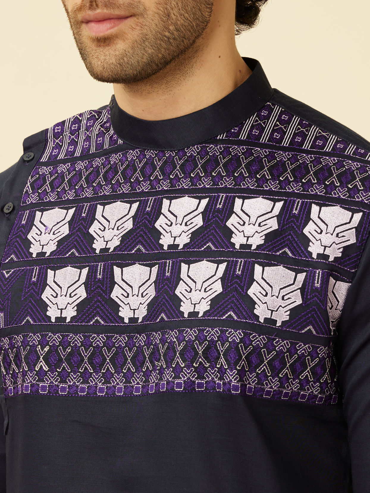 Manyavar Men Violet Blue Wakanda Kurta Set
