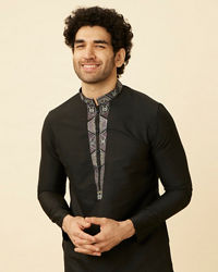 Manyavar Men Coral Black Panther Kurta Set