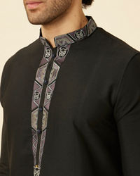 Manyavar Men Coral Black Panther Kurta Set