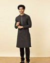 Manyavar Men Charcoal Black Panther Tribal Motif Kurta Set