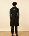 Manyavar Men Charcoal Black Panther Tribal Motif Kurta Set