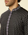 Manyavar Men Charcoal Black Panther Tribal Motif Kurta Set image number 1