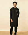 alt message - Manyavar Men Charcoal Black Panther Patchwork Kurta Set image number 2