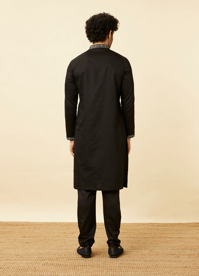 Charcoal Black Panther Patchwork Kurta Set image number 5