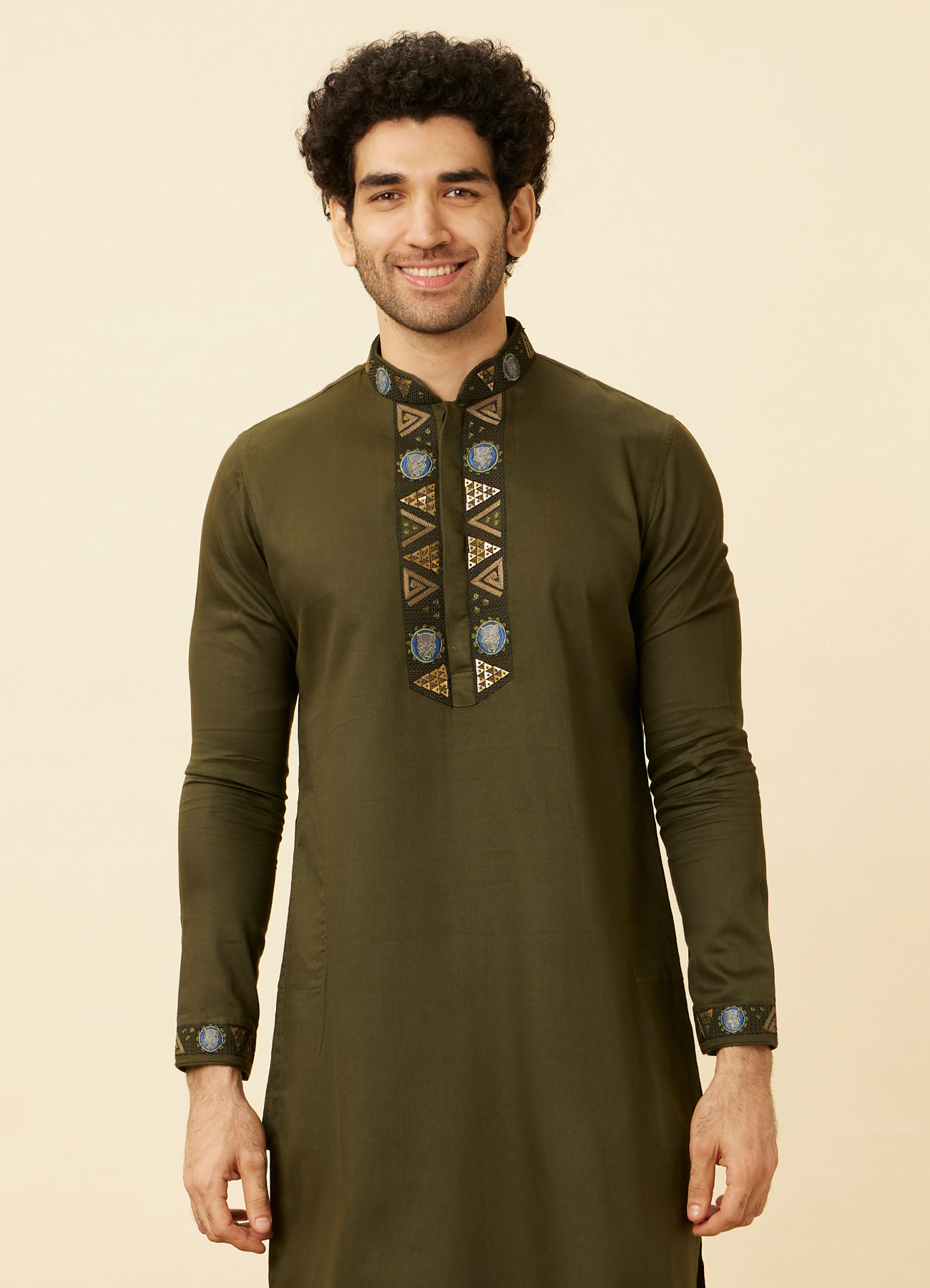 Manyavar Men Olive Green Wakandan Kurta Set