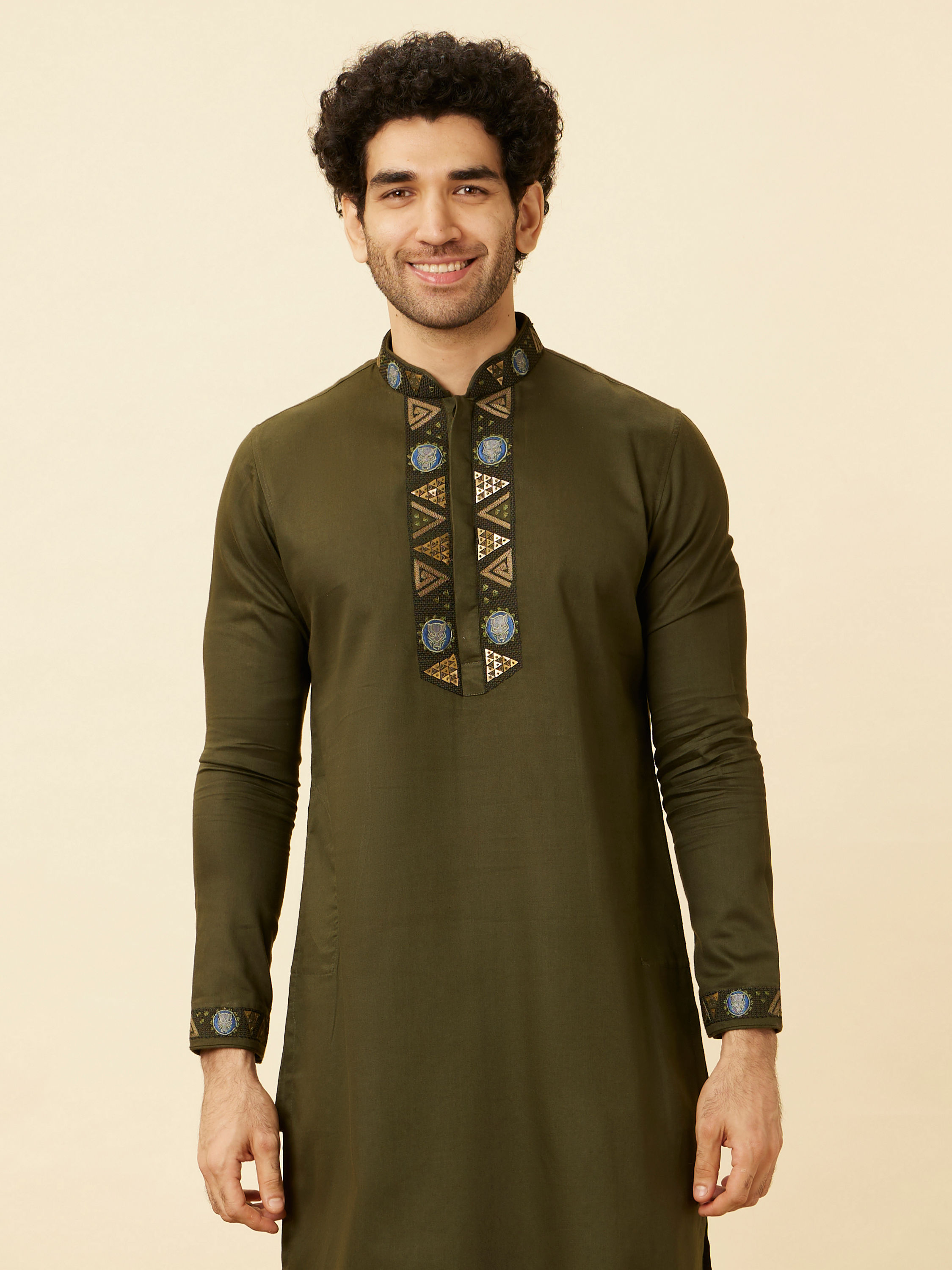 Manyavar Men Olive Green Wakandan Kurta Set