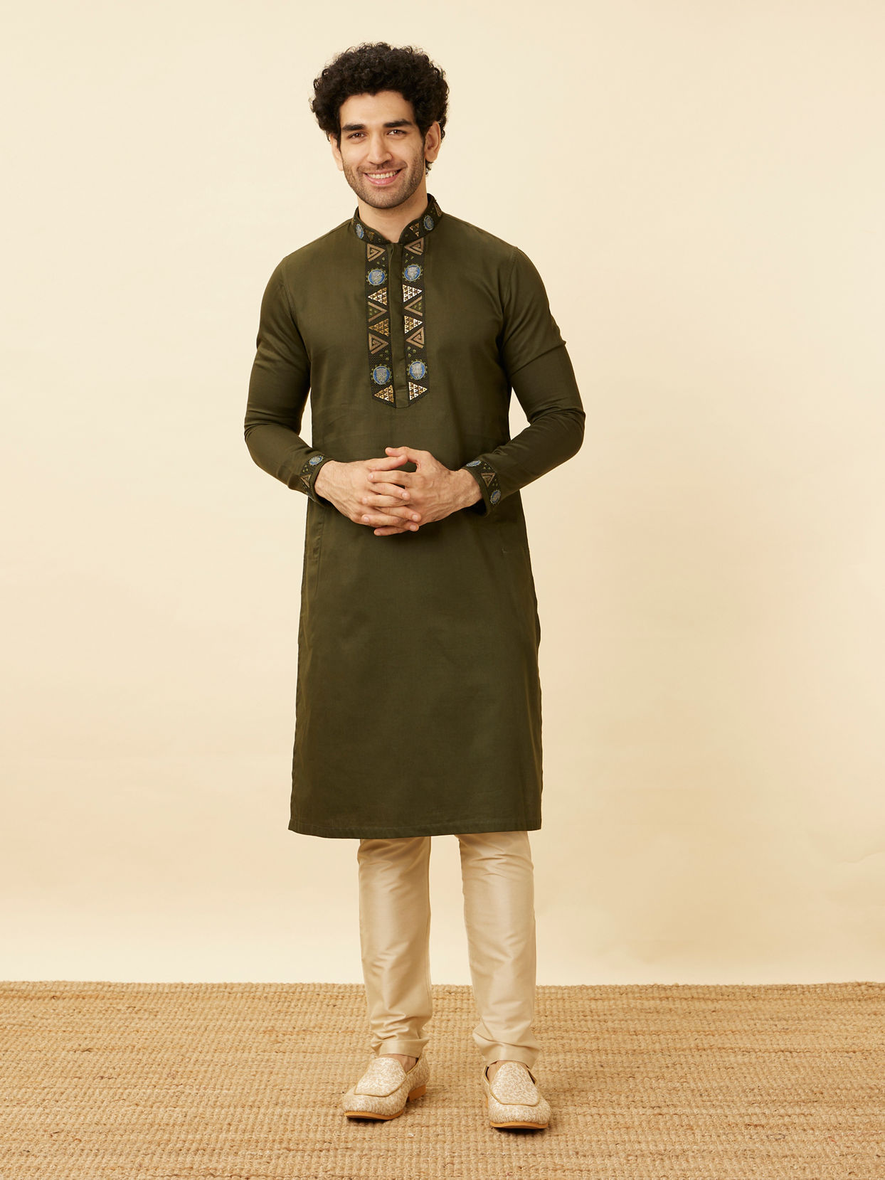 Manyavar Men Olive Green Wakandan Kurta Set