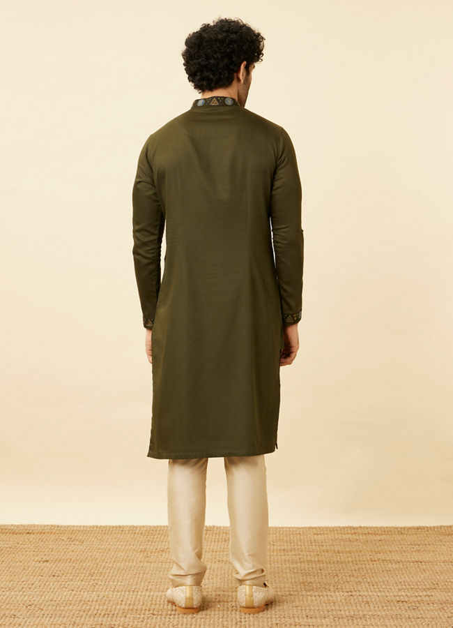 Manyavar Men Olive Green Wakandan Kurta Set