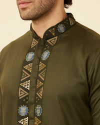 Manyavar Men Olive Green Wakandan Kurta Set