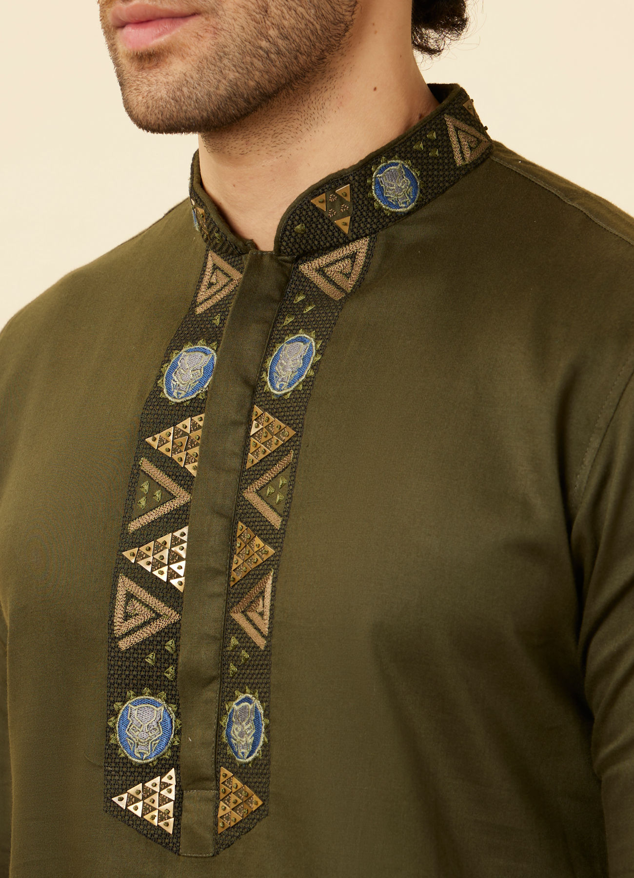 Manyavar Men Olive Green Wakandan Kurta Set