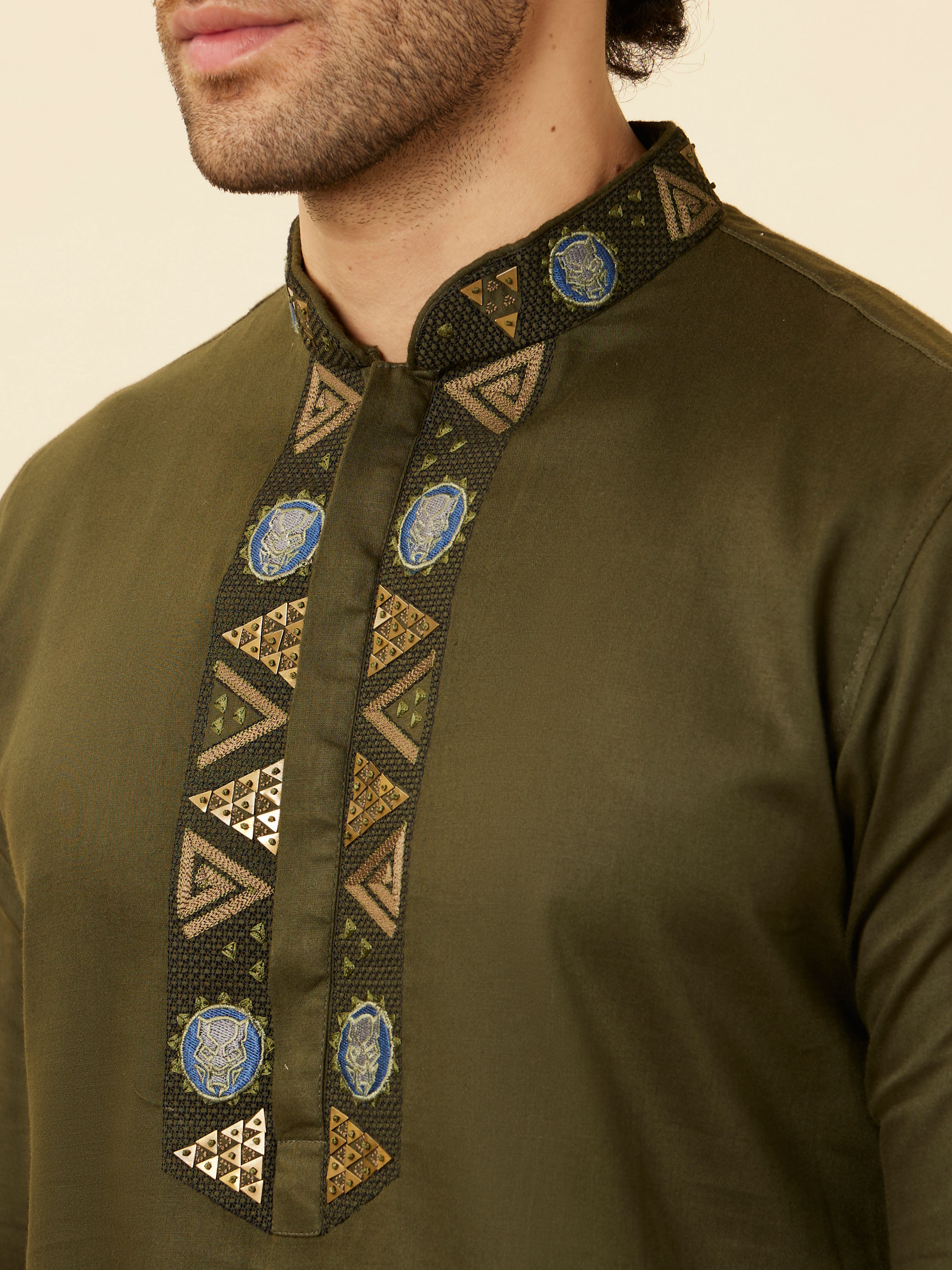 Manyavar Men Olive Green Wakandan Kurta Set