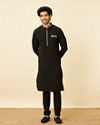 Manyavar Men Midnight Black Marvel Kurta Set image number 2