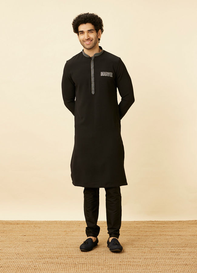 Manyavar Men Midnight Black Marvel Kurta Set image number 2