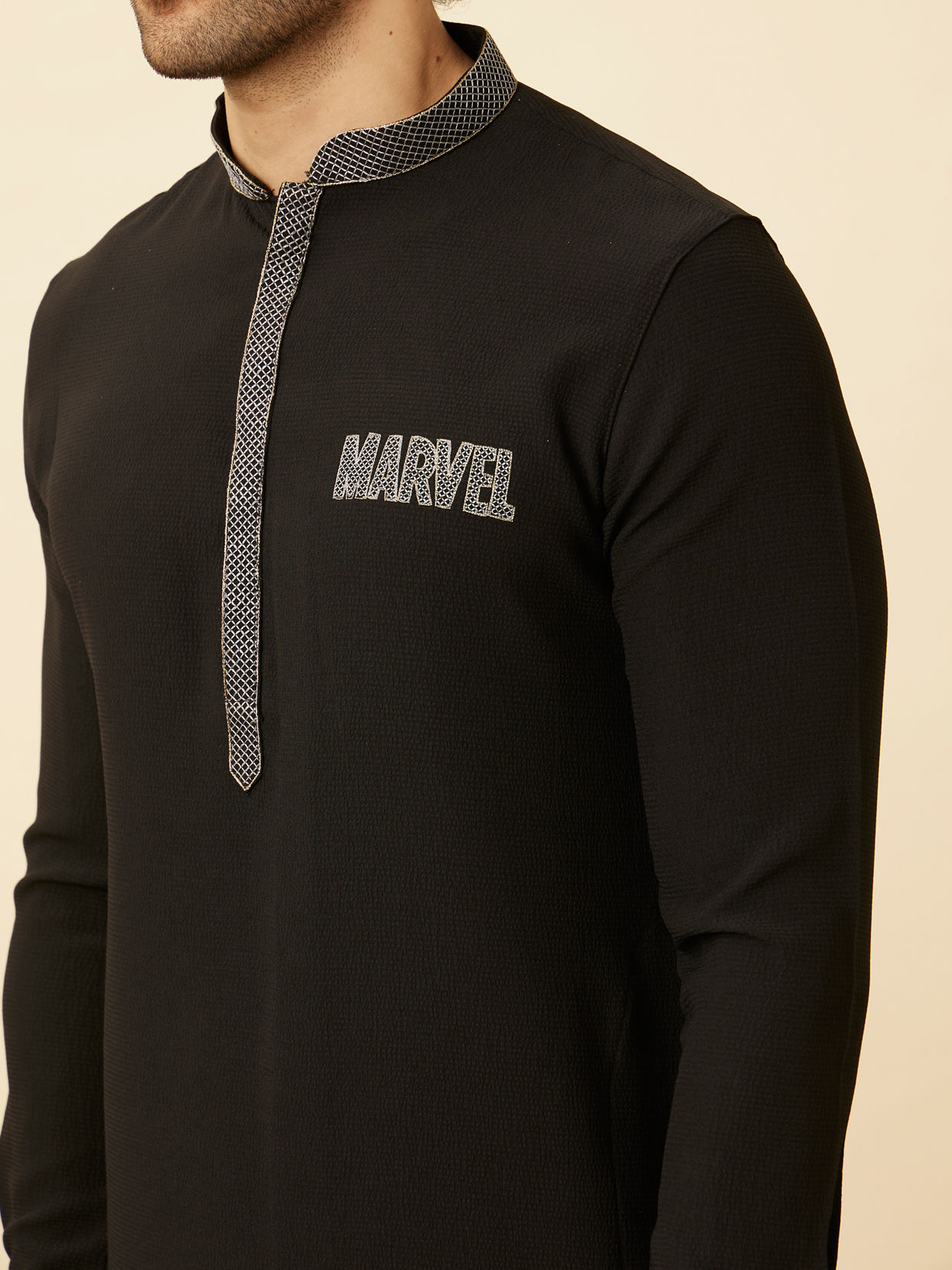 Manyavar Men Midnight Black Marvel Kurta Set image number 1