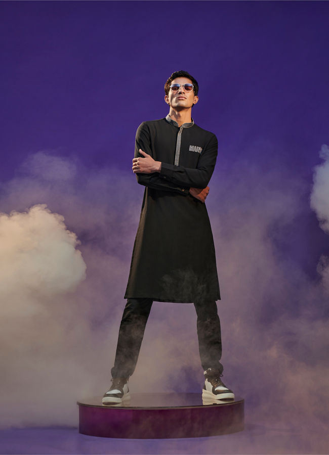 Manyavar Men Midnight Black Marvel Kurta Set