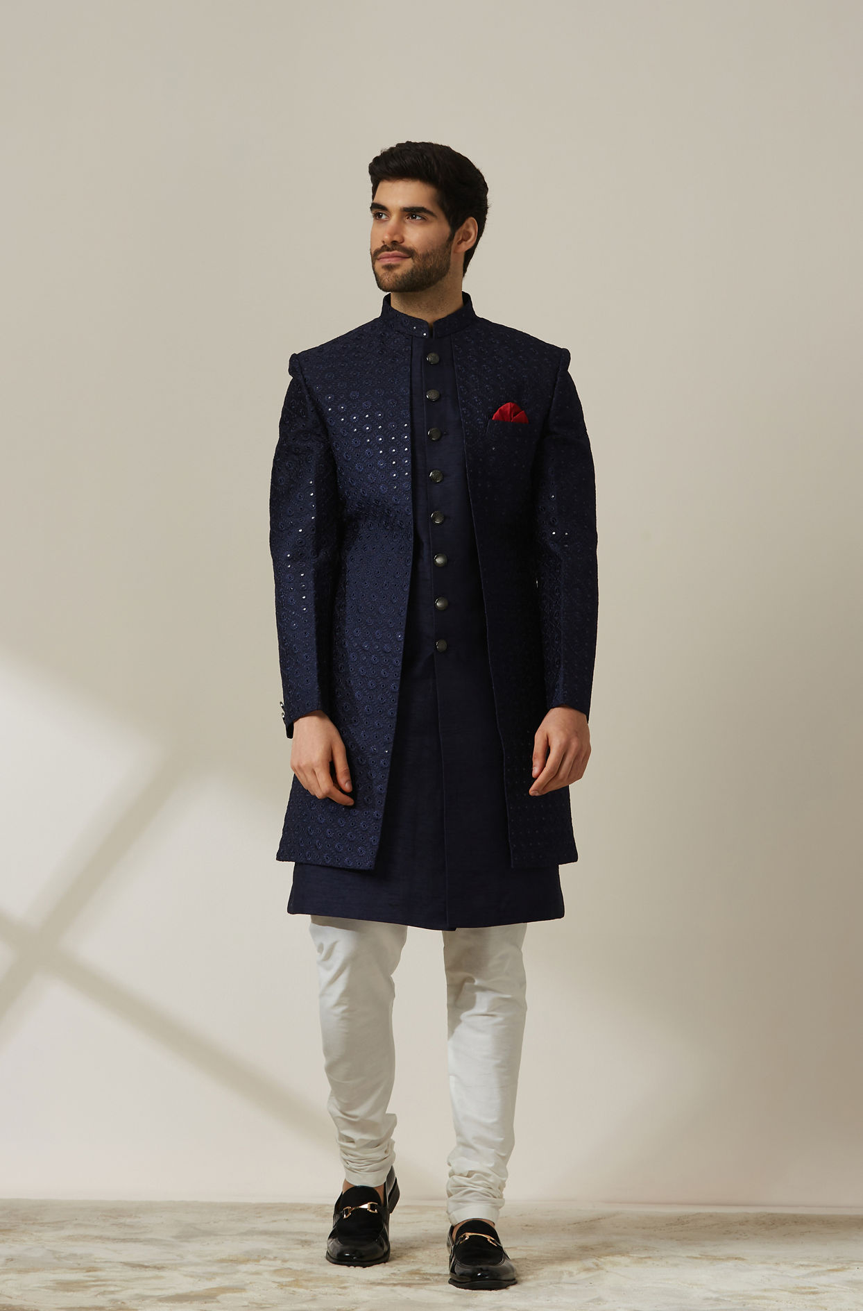 Indo Western for Men - Buy Classy Blue Mirror Work Indo Western Set ...