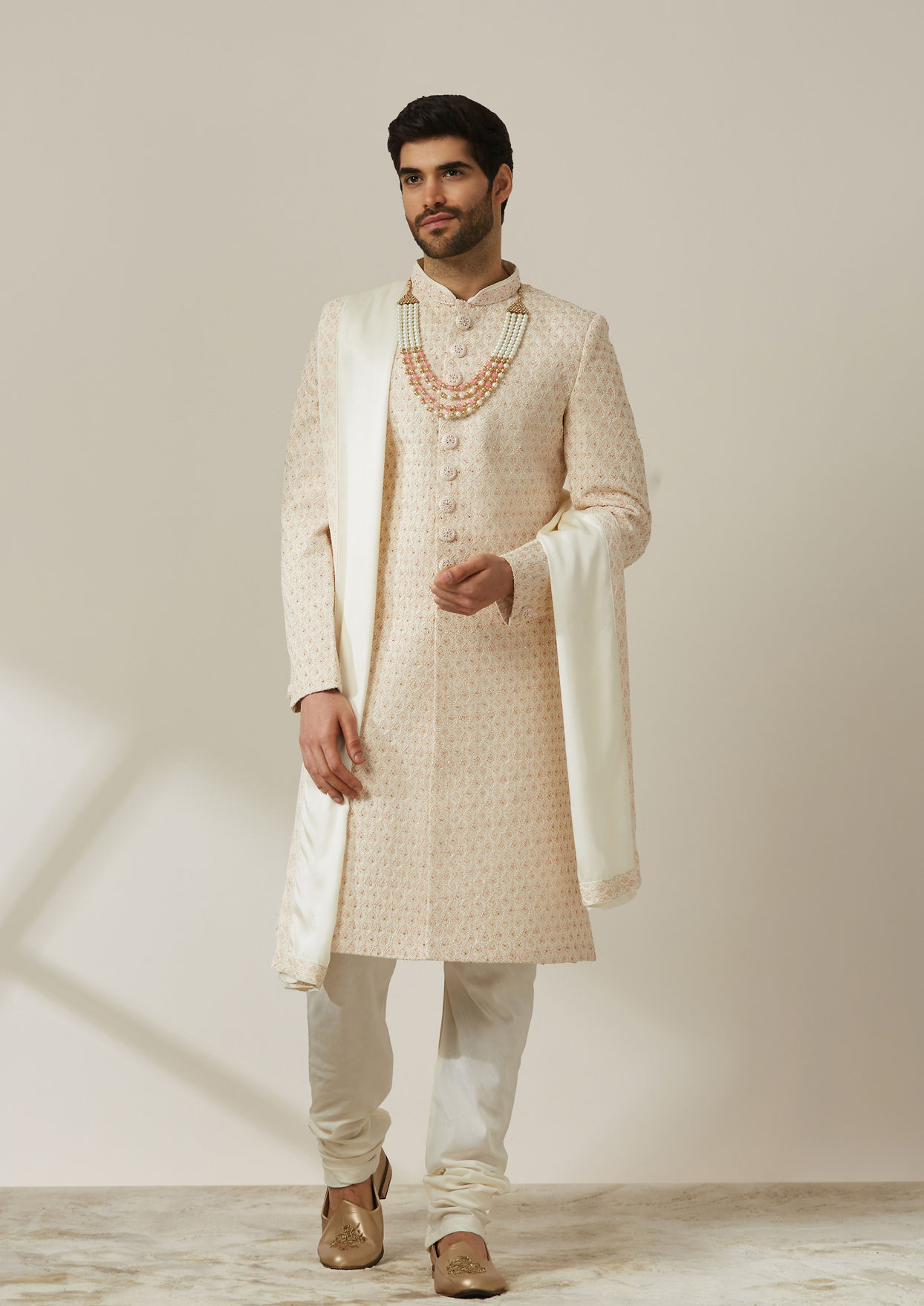 alt message - Twamev Men Sublime Cream Sherwani Set image number 1