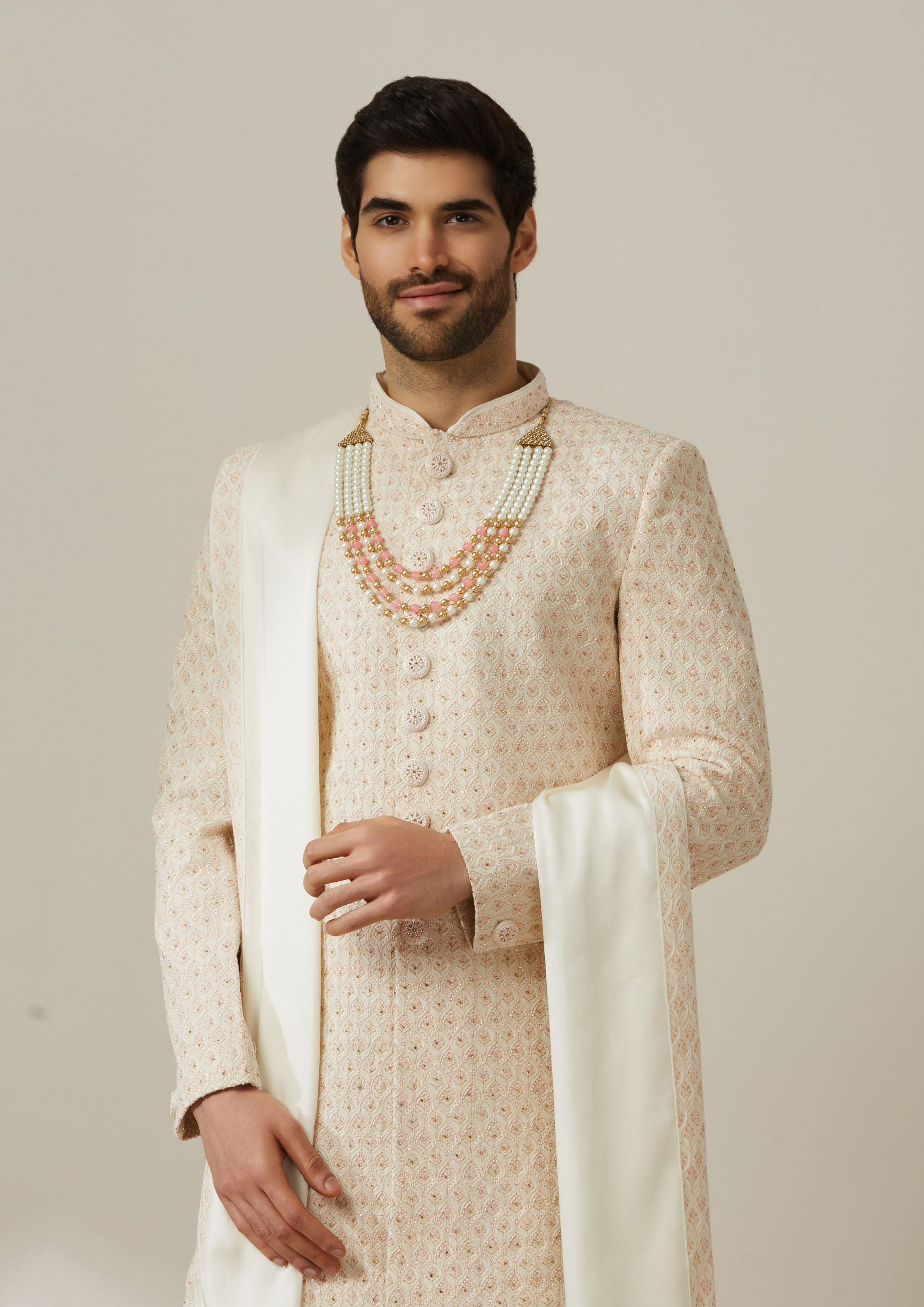 Twamev Men Sublime Cream Sherwani Set