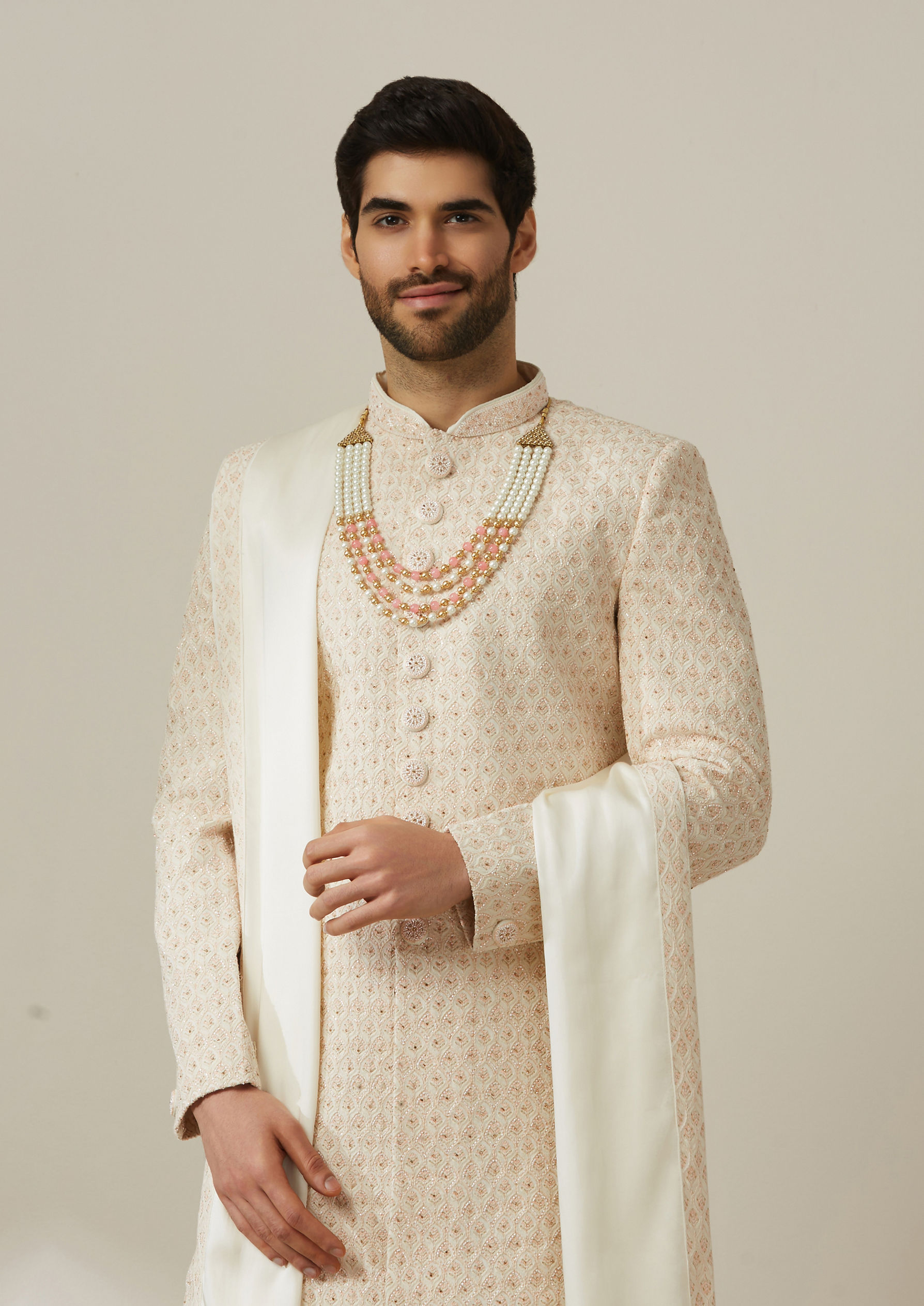 Twamev Men Sublime Cream Sherwani Set