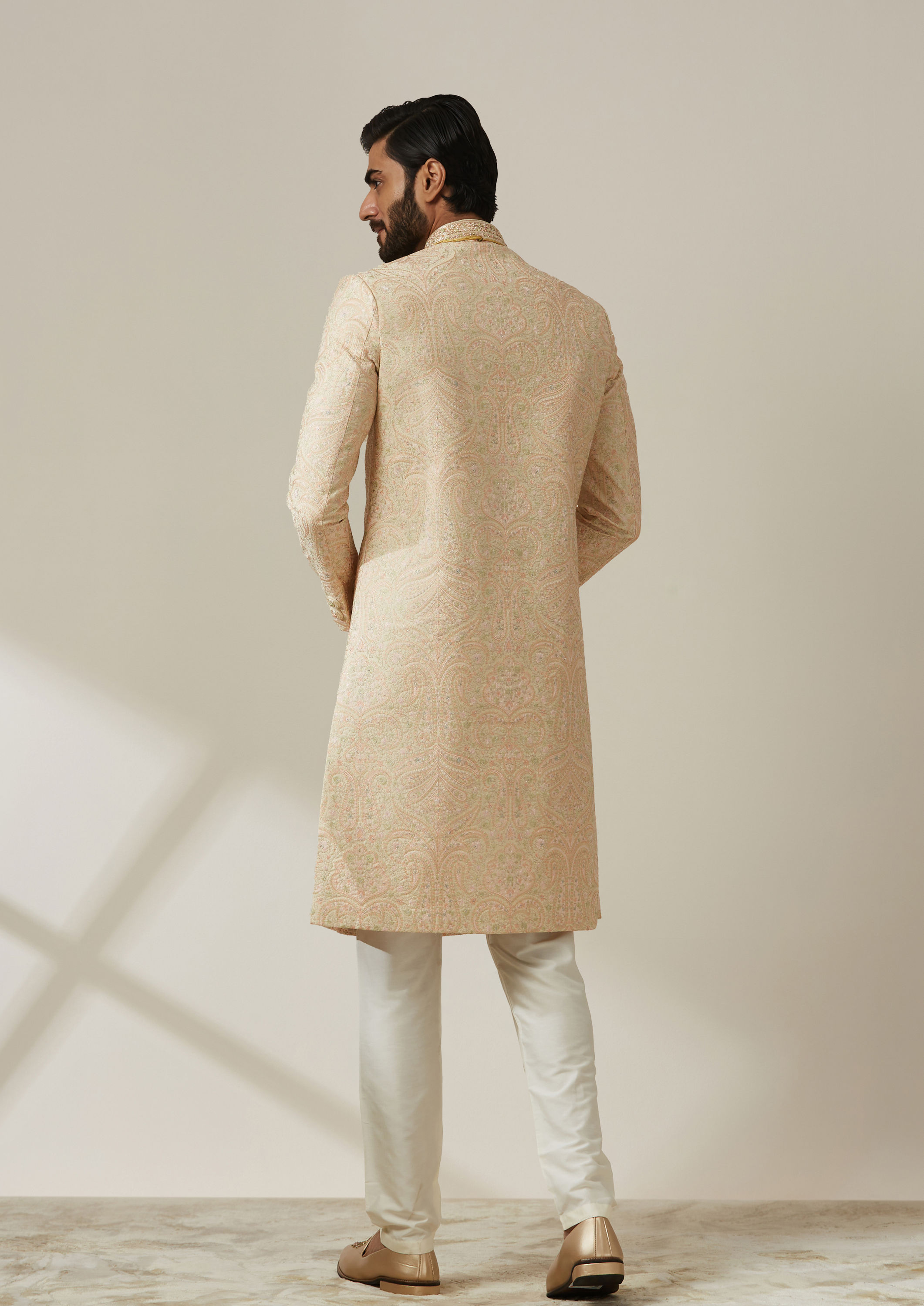 Twamev Men Regal Pista Patterned Sherwani Set