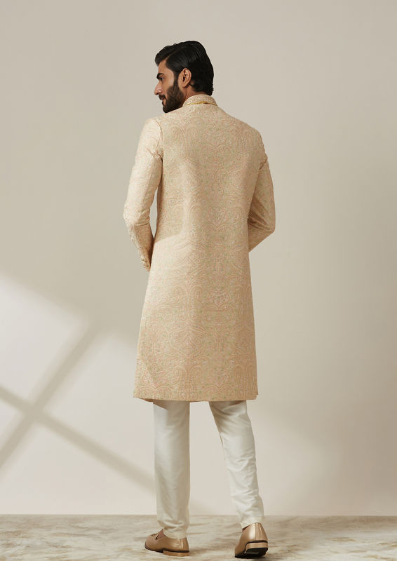 Twamev Men Regal Pista Patterned Sherwani Set
