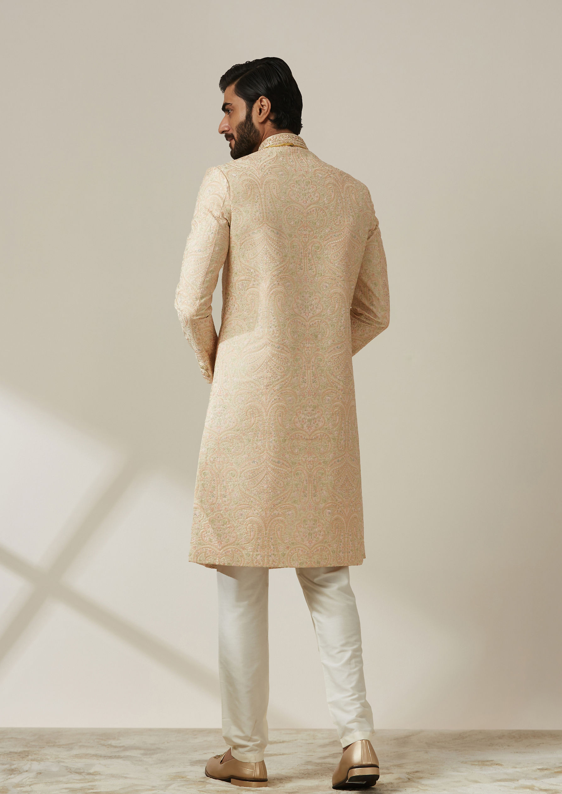 Twamev Men Regal Pista Patterned Sherwani Set