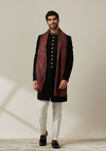 alt message - Twamev Men Twilight Black with Regal Dupatta Indo Western Set image number 1