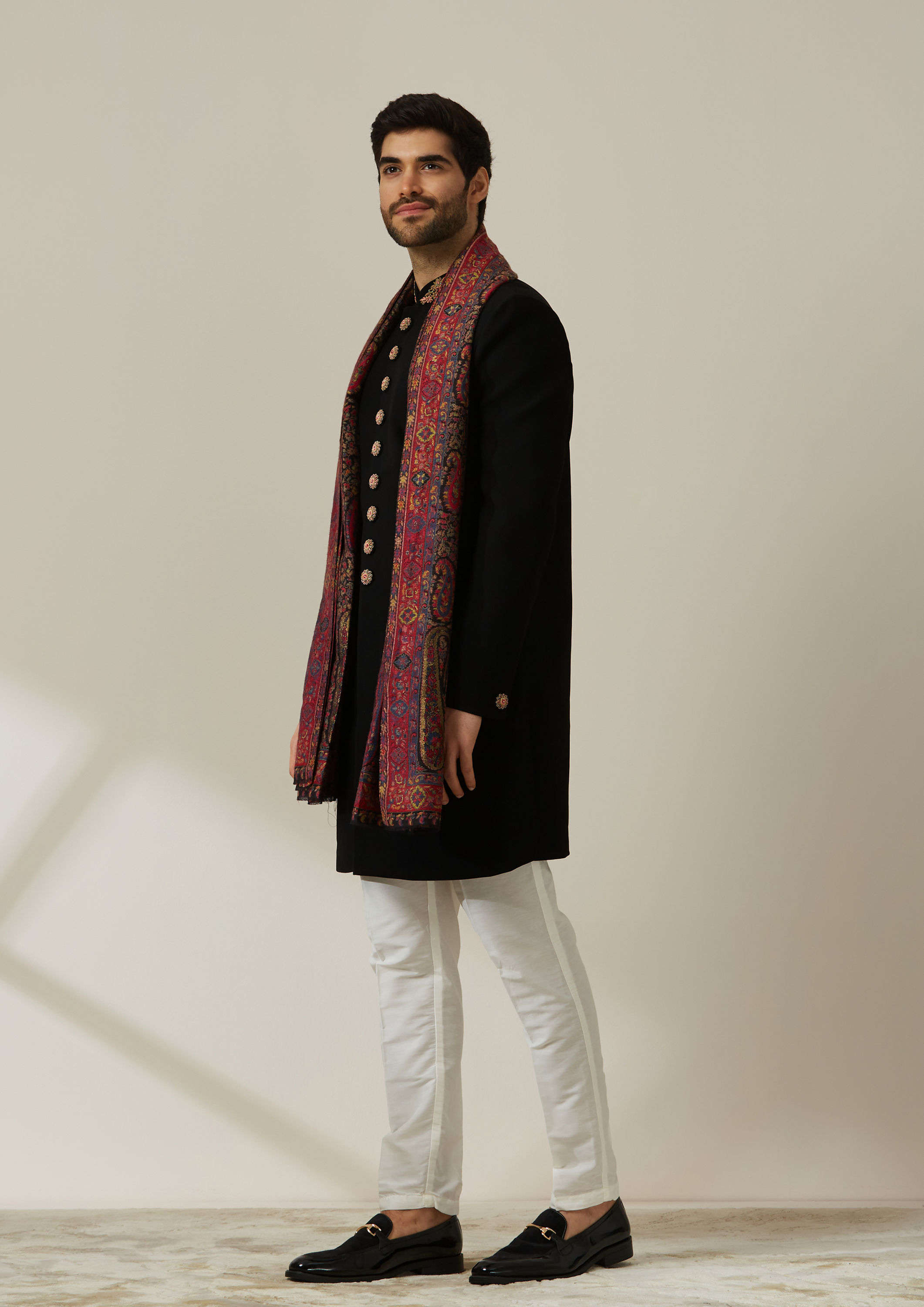 alt message - Twamev Men Twilight Black with Regal Dupatta Indo Western Set image number 2