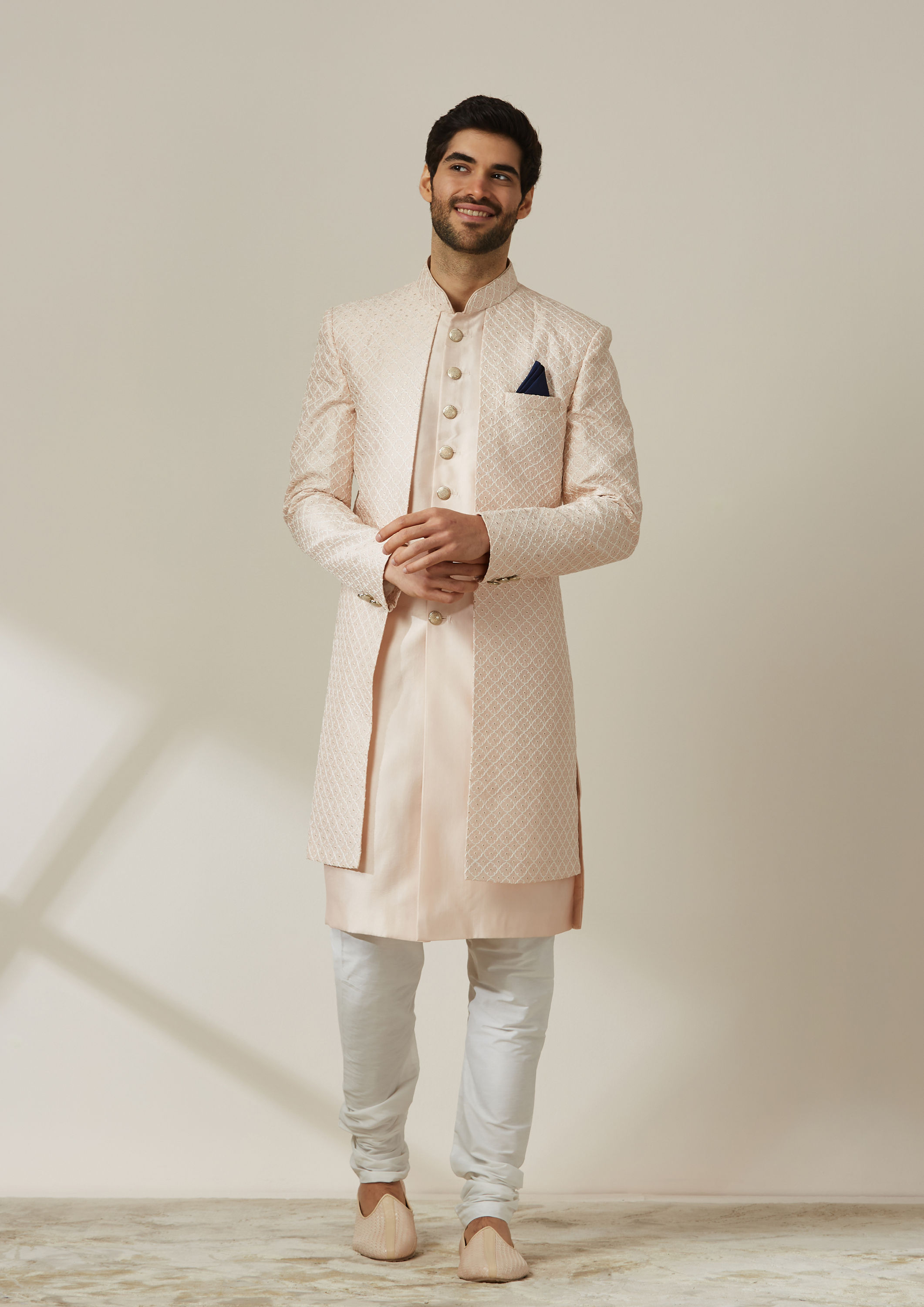 Twamev Men Pink Art Silk Sequin Work Sherwani