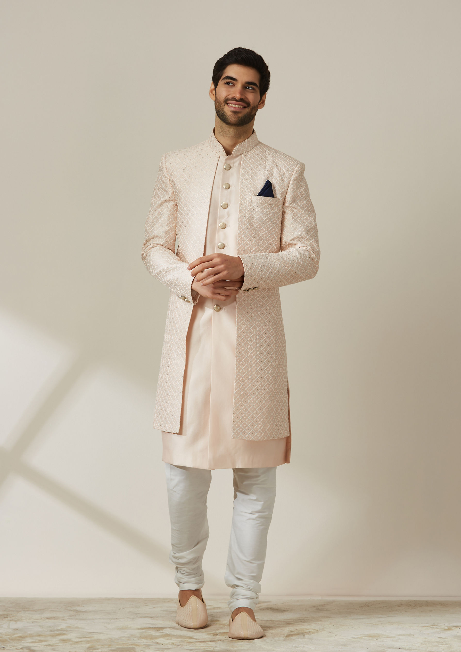 Twamev Men Pink Art Silk Sequin Work Sherwani
