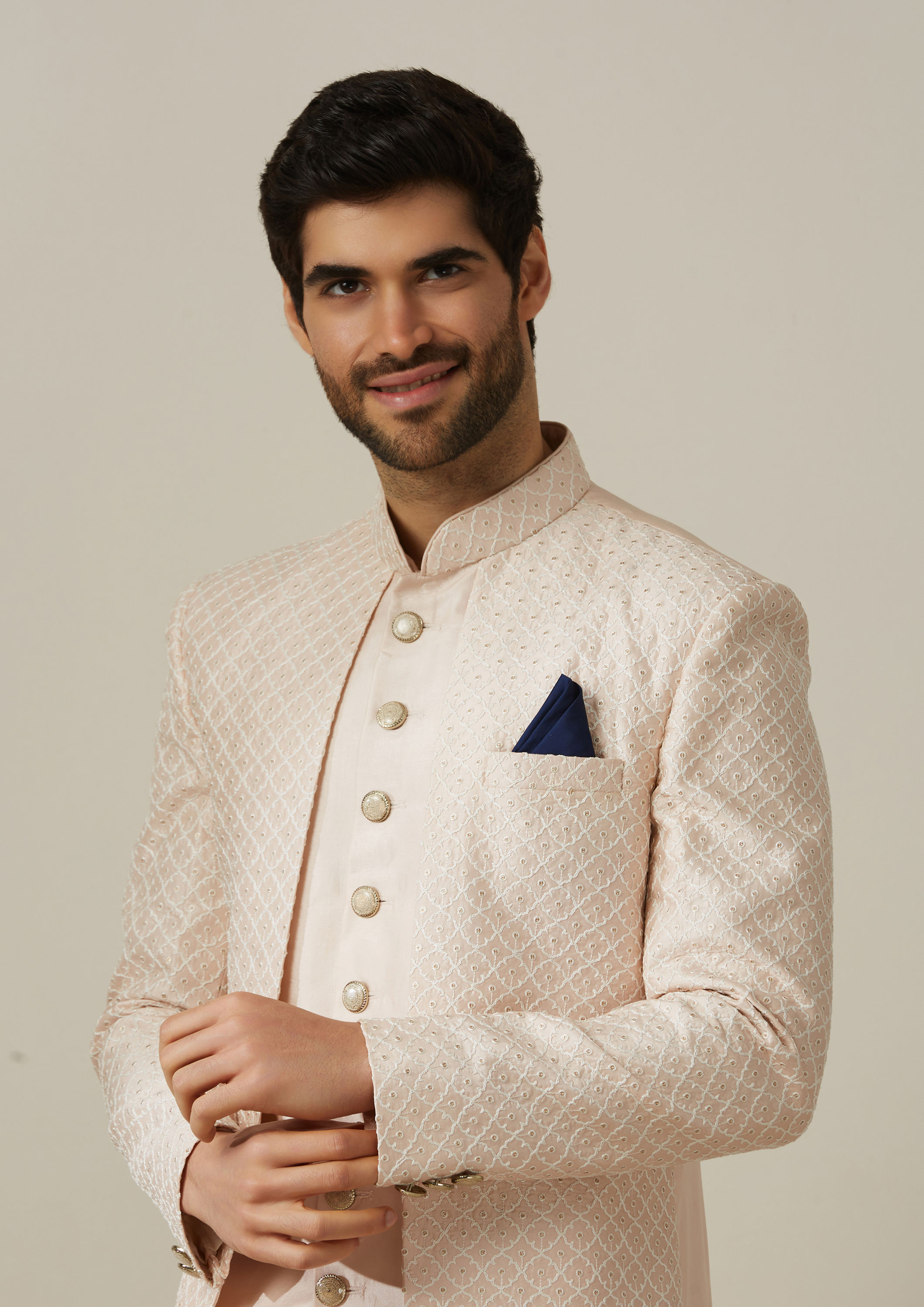 Twamev Men Pink Art Silk Sequin Work Sherwani