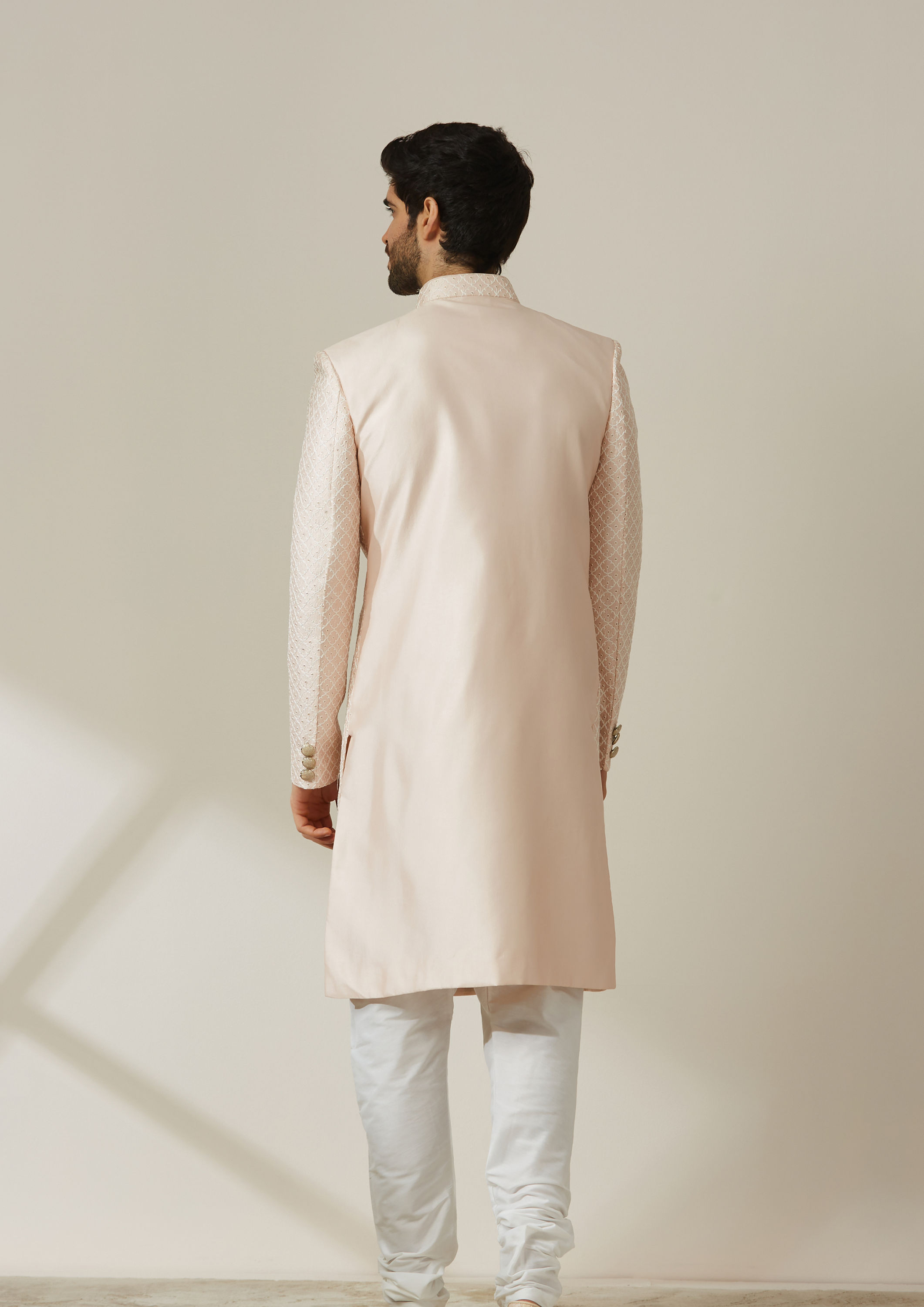 Twamev Men Pink Art Silk Sequin Work Sherwani