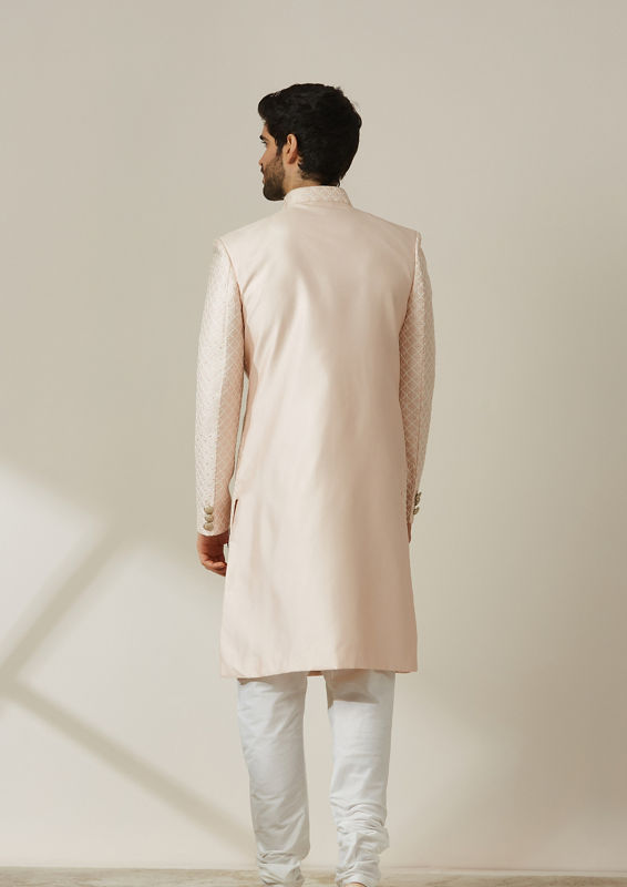 Twamev Men Pink Art Silk Sequin Work Sherwani