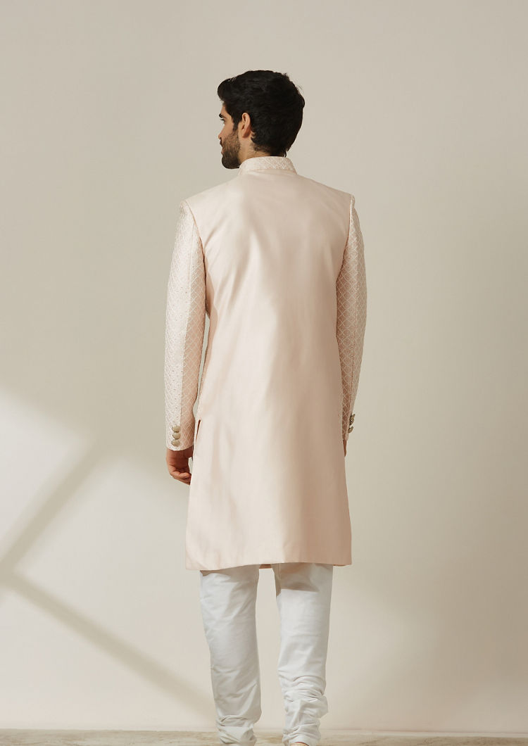 Twamev Men Pink Art Silk Sequin Work Sherwani