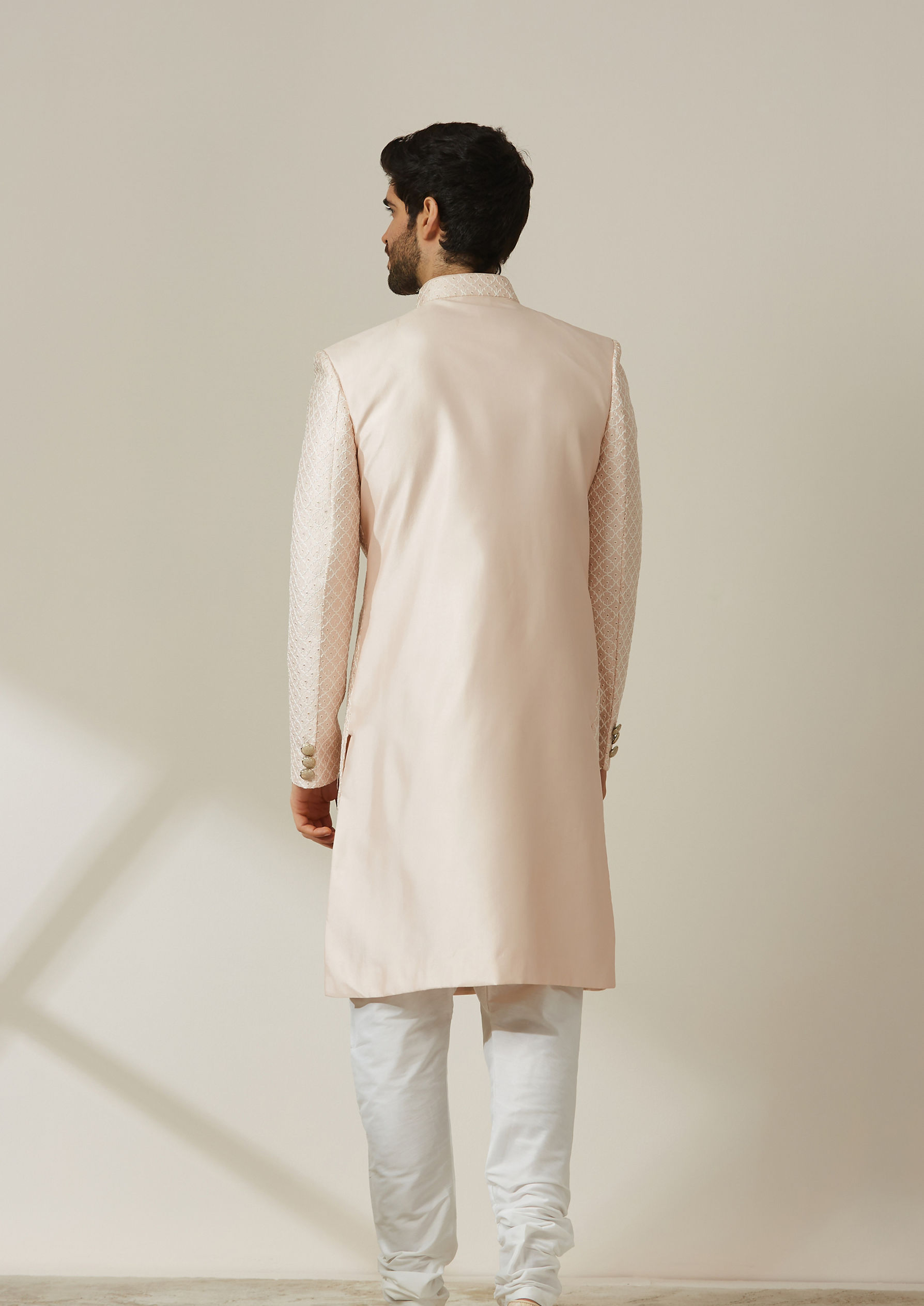 Twamev Men Pink Art Silk Sequin Work Sherwani